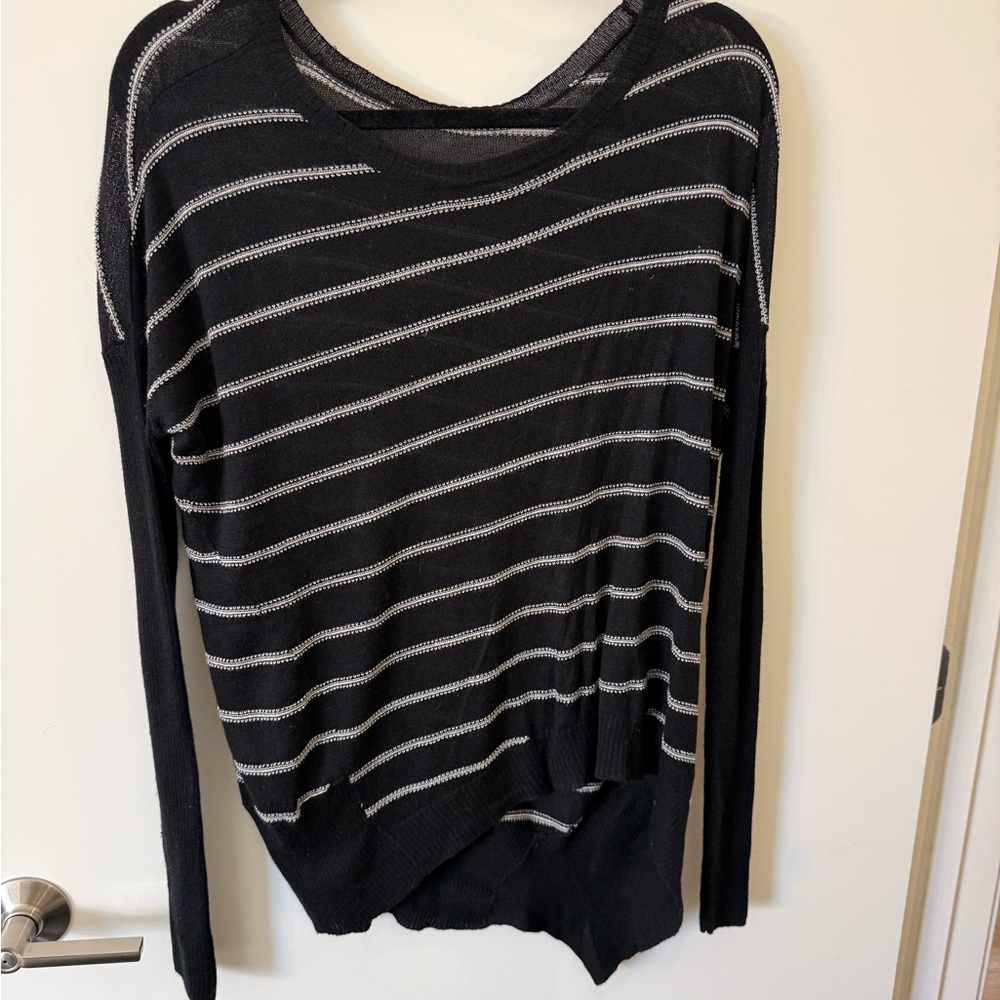 Silk and Cashmere Navy Striped Blend Sweater
